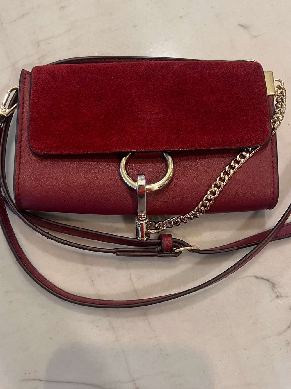 Women's Burgundy Crossbody Bag with Gold & Silver Hardware